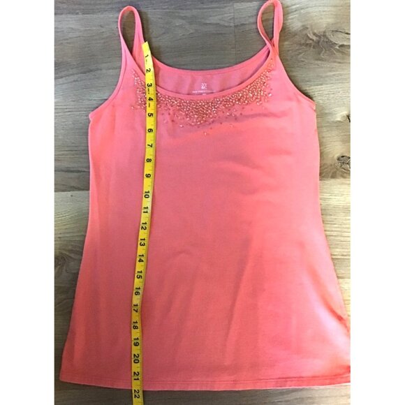 NEW YORK & CO.-WOMEN'S CORAL EMBELLISHED RHINESTONES BIB TANK TOP SIZE SMALL - Picture 6 of 6